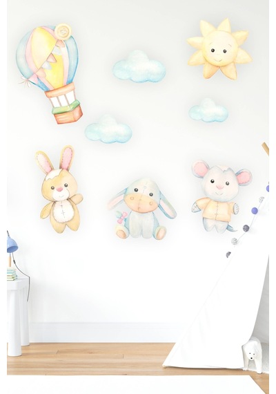MSticker Sevimli Figürler Uçan Balon, Tavşan, Fil, Bulut Sticker Seti
