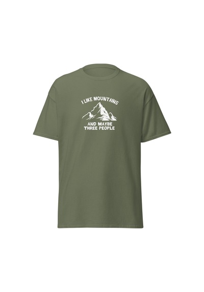 Wildstyle I Like Mountains And Maybe Three People Dağcı Baskılı Unisex Pamuklu Tişört Haki