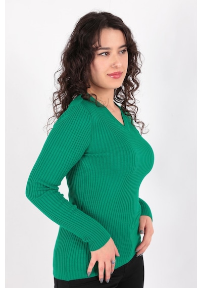Fashion Friends 23k0289k1 Kadın V Yaka Kazak 23K0289K1-R1938 Yeşil