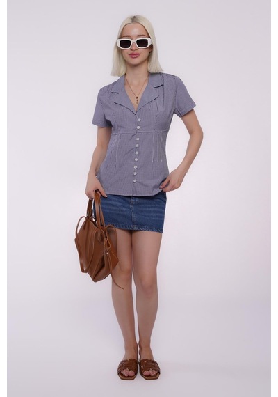 Madmext Saks Pötikareli Kadın Gömlek Mg2359 Saks