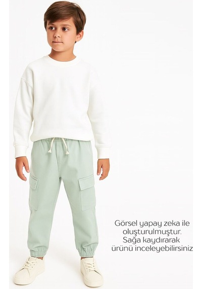 Overdo Kids Erkek Çocuk Kargo Cepli Paçası Beli Lastikli Jogger Pantolon Mavi