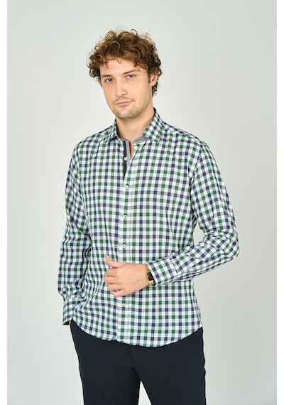 De Leone Erkek Slim Fit Kareli Uzun Kollu %100 Pamuk Gömlek 2240 Yeşil Yeşil