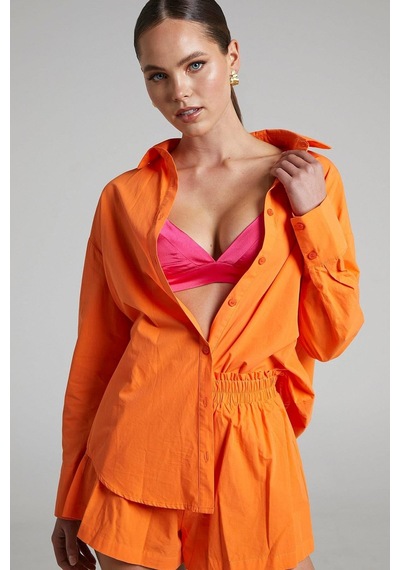 Seeh Turuncu Oversize Basic Kadın Gömlek Sh268