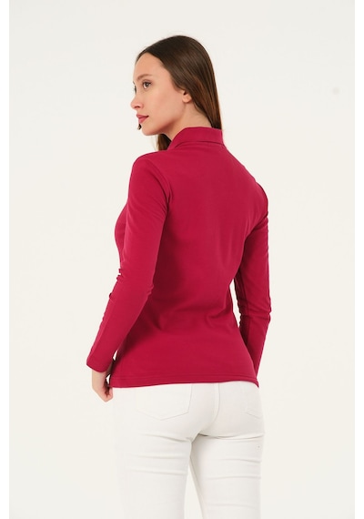 Msw Kadın Uzun Kollu Regular Fit Polo Yaka T-shirt Açık Bordo