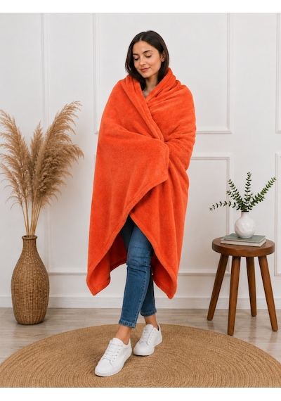 Mulberry Wellsoft Battaniye Televizyon Battaniyesi Peluş Polar Battaniye Tek Kişilik 170 x 230-kiremit