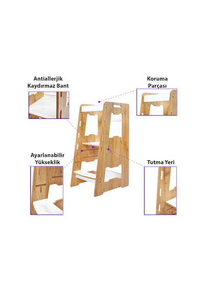 Ahşap Montessori Öğrenme Kulesi / 2-6 Yaş / Naturel Ahşap