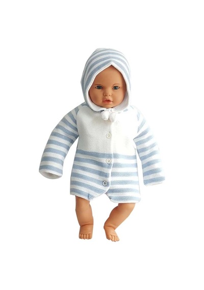 Bebegen Mavi Çizgili Triko Bebek Hırka Çok Renkli