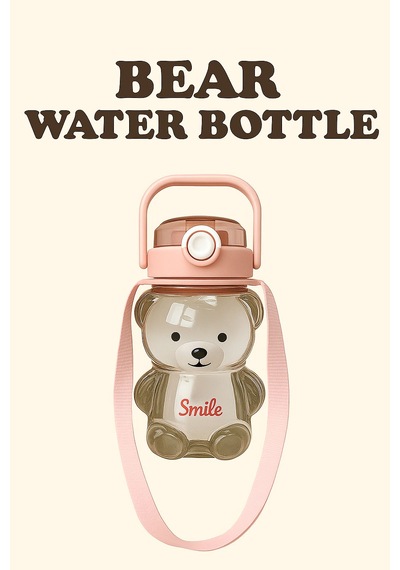 Smile Şeffaf Ayıcık Model Öğrenci Su Matarası Öğrenci Su Şişesi Suluk 1000ml Bpa Içermez Asorti Turuncu