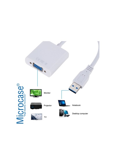 Microcase Usb 3.0 To Vga Adaptör - 20 Cm Beyaz - Al2619