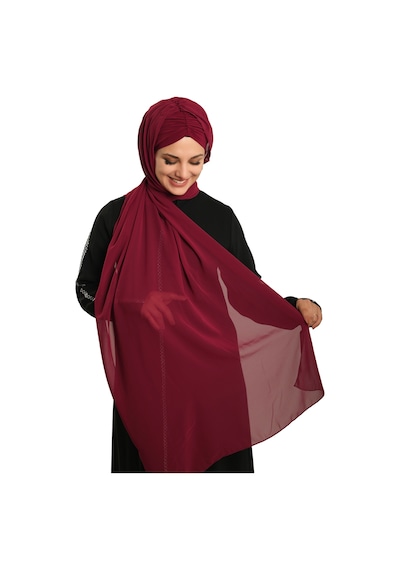 Hürrem Bone Bordo Pratik Hazır Geçmeli Bone Şal Şifon Drapeli 2507 16 bordo