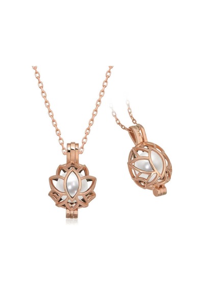 Gümüş Rose Beyaz İnci Kafesli Lotus Kadın Kolye Çok Renkli Çok Renkli