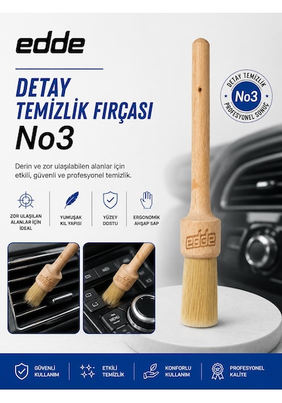 Edde Araba Araç Oto Yıkama At Kılı Detay Fırçası Detailing Fırçası Detaylı Temizlik Fırçası No:3 1