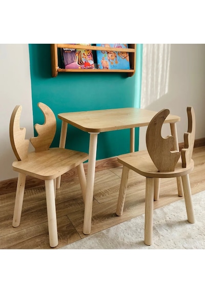 Reyo Montessori Geyik Çalışma Masası 2 Sandalye 1 Masa Kahverengi