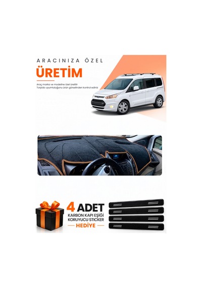 Ford Tourneo Connect 2013-2020 Uyumlu Torpido Koruma Örtüsü Oto Kılıfı - Siyah Kahverengi