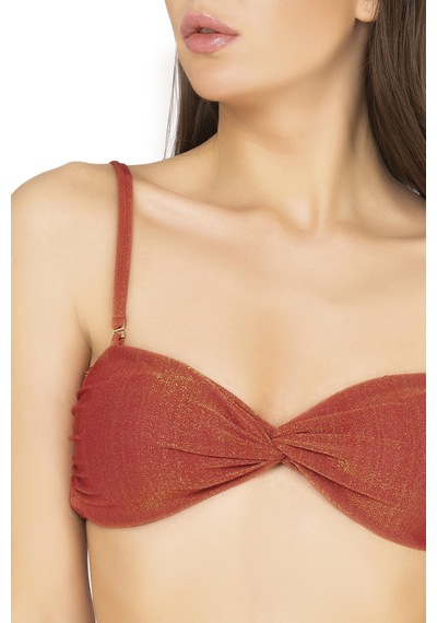 Endeep Kadın Bağlama Detaylı Straplez Kiremit Bikini Takımı Kiremit