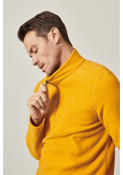 Erkek Sarı Anti-pilling Tüylenme Yapmayan Standart Fit Dik Yaka Polar Sweatshirt Sarı