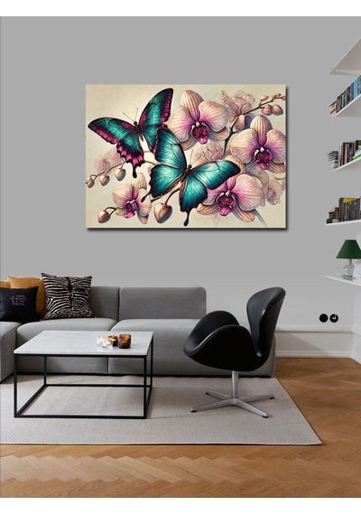 Kanvas Tablo Kelebekler Ve Çiçekler Büyüsü 50cmx70cm