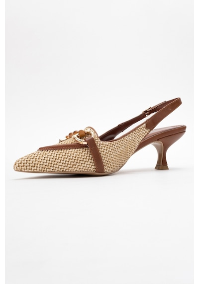 Luvishoes Luvi Shoes Osca Taba Hasır Tokalı Sivri Burun Kadın Topuklu Ayakkabı Taba