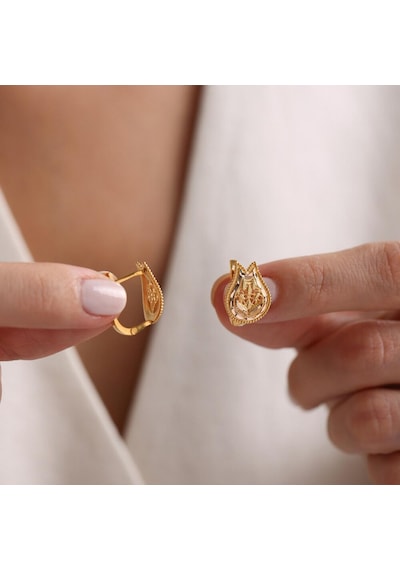 Sembol Gold El İşlemeli Lale Motifli Altın Telkari Küpe