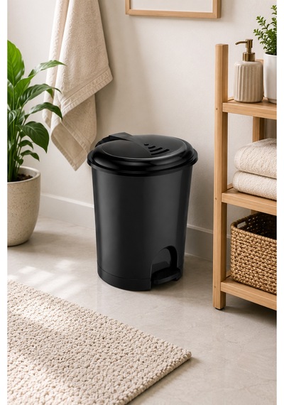 12 Litre Pedallı Çöp Kovası Plastik Kapaklı Banyo Mutfak Ofis Çöp Kutusu Siyah