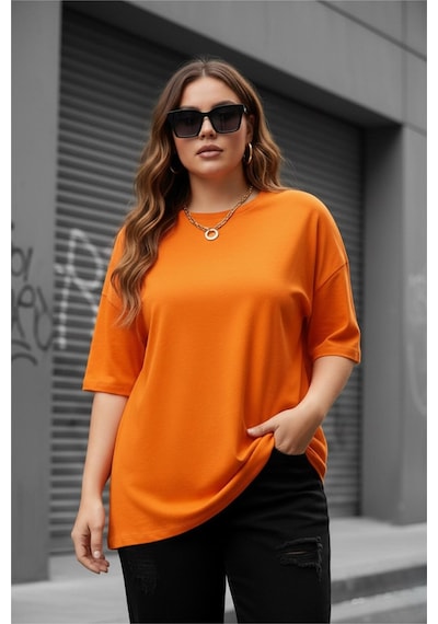 Mily Kadın Büyük Beden Battal Basic Bisiklet Yaka Pamuklu T-shirt Rahat Kesim Unisex Sevgili Kombini Turuncu Mily Kadın Büyük Beden Battal Basic Bisiklet Yaka Pamuklu T-shirt Rahat Kesim Unisex Sevgili Kombini Turuncu