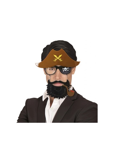 Kahve Renk Şapkalı Siyah Sakallı Lu Jack Sparrow Denizci Kor Yetişkin