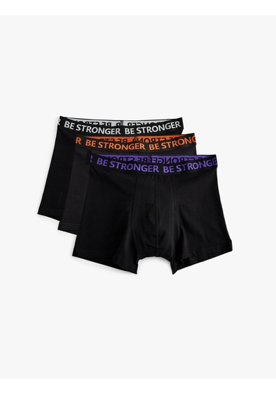 Koton 3'lü Boxer Seti Slogan Baskılı Pamuklu Siyah 5slm90015mk Siyah