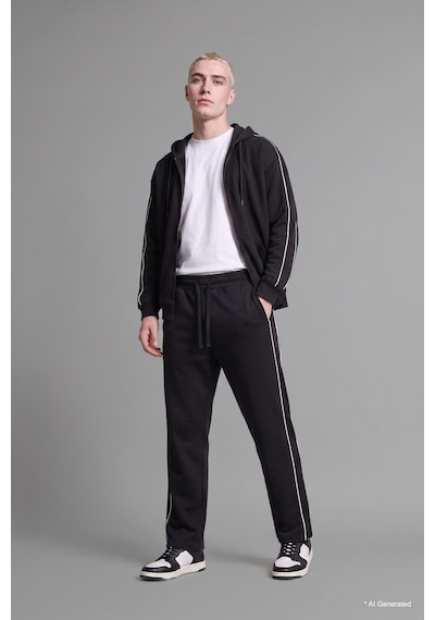 Defacto Boxy Fit Şerit Detaylı Kapüşonlu Fermuarlı Basic Sweatshirt Hırka H4428ax26aubk81 Siyah-bk81