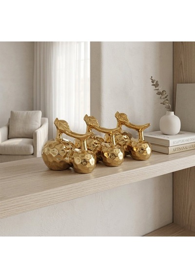 İbico İ12-172 Biblo Ve Dekoratif Süs Eşyası Mega Gold Seramik Çift Elma - 6'li Paket Diğer