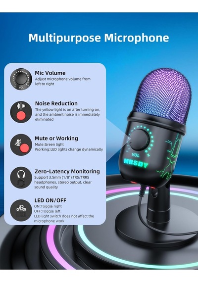 Oyun Mikrofonu, Pc, Mac, Ps4/5 İçin Usb Bilgisayar Mikrofonu, Stüdyo Kaydı İçin Kondenser Podcast Mikrofon, Youtube,
