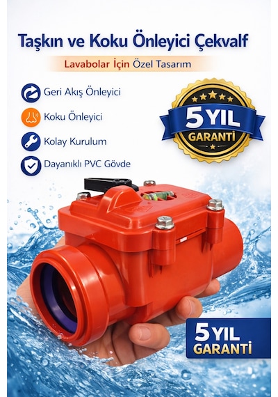 Lavabo Gideri İçin Ø50 Mm Pis Su Çekvalfi Koku Ve Taşkın Önleyici Pvc Gider Çekvalf