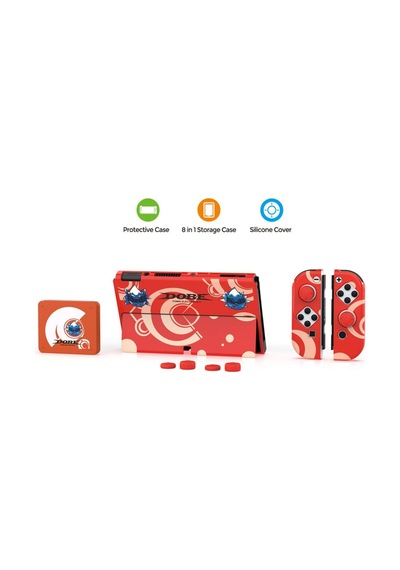 Switch Oled 3in1 Standlı Rnkli Kılıf Analog Yükseltici Ve Koruyucu Kart Kutusu Kırmızı