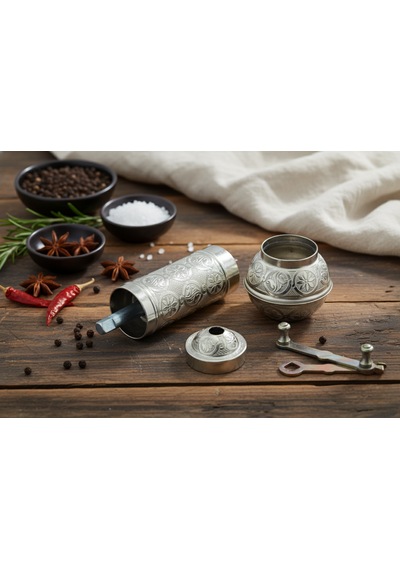 Zamak Metal Gümüş Renk 3 Lü Set Karabiber,kahve,çörek Otu El Değirmeni Öğütücü Grinder Gümüş