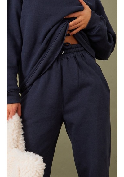 Düz Basic Sweatshirt - Lacivert Uzun Kol Oversize Bisiklet Yaka Lacivert