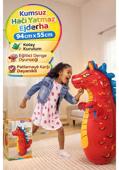 Ejderha Hacıyatmaz Şişme Oyuncak 94 Cm Kumsuz Devrilmez Denge Oyuncağı Çocuk