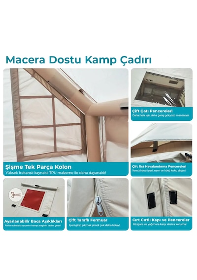 Habl 6 Kişilik 6.3m2 4 Mevsim Şişme Çadır 300x210x200cm Bej