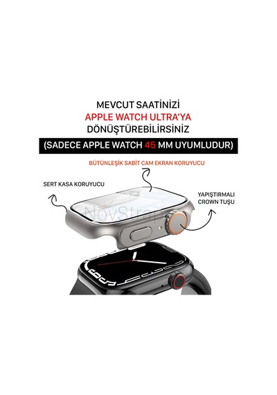 Watch Seri 8 7 45mm Uyumlu Watch Ultra Dönüştürücü Kasa Ve Ekran Koruyucu