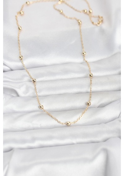 Cm 14k Gold Renk Pirinç Top Zincirli 60 Cm Kadın Kolye - Altın