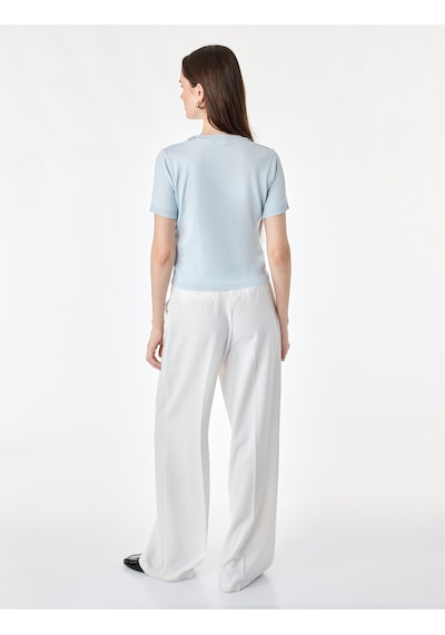 Koton Regular Fit Boncuklu Bisiklet Yaka Kısa Kollu Viskon Triko Kazak Mavi 7wak90135ht