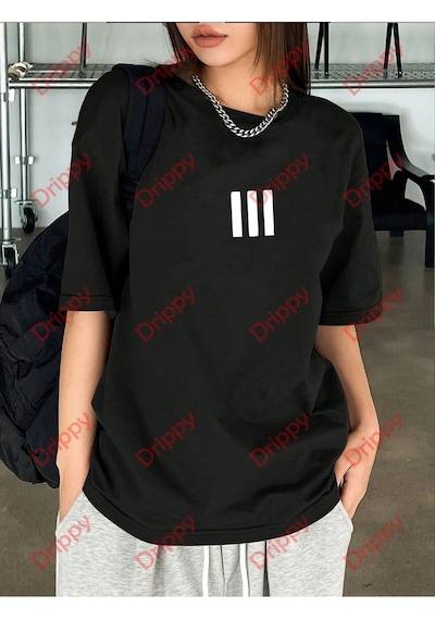 Flood Of Style 3 Çizgi Baskılı Beyaz Erkek Tshirt Siyah