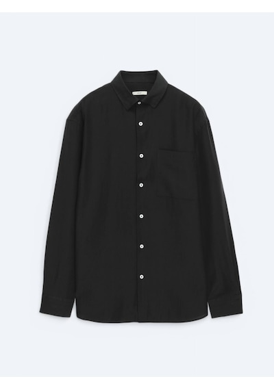 Kip Siyah Düz Oversize Fit Dokuma Casual Gömlek Siyah