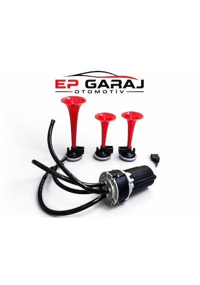 Havalı Korna 3 Borulu Havalı Korna Seti 12v Güçlü Ses Kompresör Dahil Unıversal