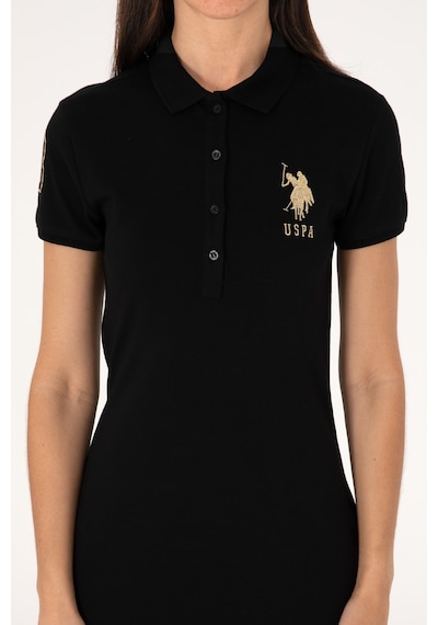 U.S. Polo Assn. Kadın Siyah Polo Yaka Mini Boy Örme Elbise 50297457-VR046