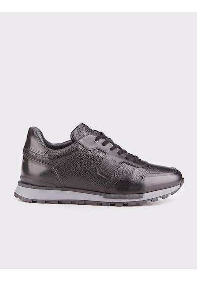 Erkek Hakiki Deri Siyah Kürklü Bağcıklı Sneaker Spor Ayakkabı Siyah