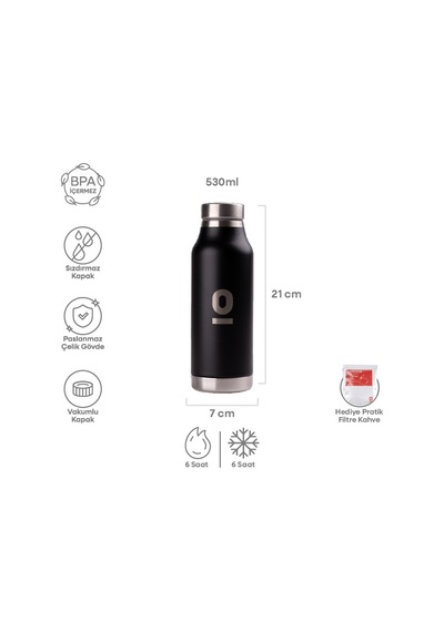 Paslanmaz Çelik Siyah Çelik Matara 530 ml No:85 Siyah