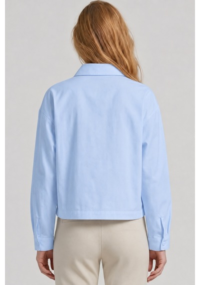 Goffra Kadın Form Çıtçıtlı Gömlek Ayarlanabilir Bel Şık Rahat Kesim Açık Mavi W201-k0304-04