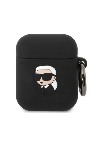 Apple Uyumlu AirPods Kılıf Karl Lagerfeld  Lisanslı Karl 3d Silikon Siyah