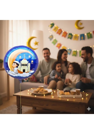 45 Cm Kuran Öğreniyorum Temalı Mavi Folyo Balon - Dini Gün Ve Etkinlik Dekorasyon Balonu Çok Renkli