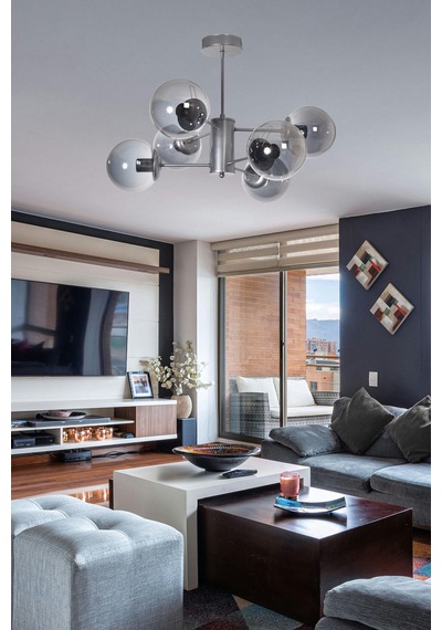 Seul Modern Tasarım Salon Yemek Odası Mutfak Gri Renk Füme Camlı Sarkıt 6 Lı Avize Gri Füme Gri Füme