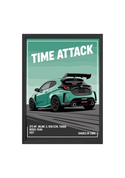Toyota Yaris Gr Sport Siyah Ahşap Çerçeveli Poster, Dekoratif Araba Duvar Tablosu
